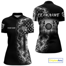 Load image into Gallery viewer, White Smokes American Flag Skeleton women's quarter zip darts shirt, patriotic USA dart team jersey, tournament apparel