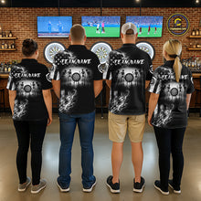 Load image into Gallery viewer, Men women darts team wearing American Flag Skeleton custom patriotic dart uniforms, USA team jerseys