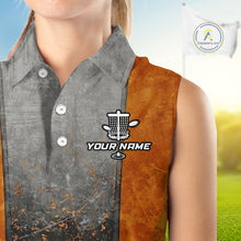 Load image into Gallery viewer, Disc Golf Basket Grunge Orange Womens Disc Golf Sleeveless Polo Shirts Custom Disc Golf Jerseys For Men NYN3112