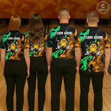Load image into Gallery viewer, Funny Cute Duck Gun Women Bowling Shirt Custom Yellow &amp; Green Grunge Bowling Team Attire NYN3280