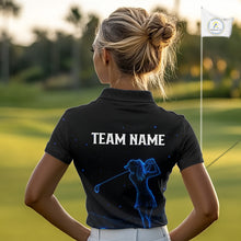 Load image into Gallery viewer, Womens Golf Polo Shirts Personalized Black &amp; Galaxy Blue Matching Couples Golf Shirt Golf Gift NYN3588
