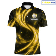Load image into Gallery viewer, Men's galaxy yellow crown golf ball polo shirt, custom golf apparel, crown golf ball golf shirt, men's golf clothing