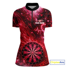 Load image into Gallery viewer, Heart Beat Red Grunge Flame Dartboard Women Darts Valentine Shirt Custom Dart 1/4-Zip Couple Gifts NYN2535
