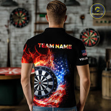 Load image into Gallery viewer, American Flag Fire Flame Smoke Dartboard Men Darts Polo Shirt Custom Dart Team Jersey Gifts NYN2537