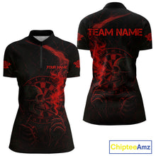 Load image into Gallery viewer, Red Smoking Skeleton Bone Cracked Dartboard Custom Women Quarter-Zip Dart Jerseys Dart Gifts NYN2033