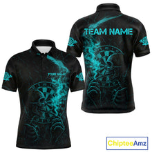 Load image into Gallery viewer, Teal Smoking Skeleton Bone Cracked Dartboard Custom Men Polo Dart Jerseys Dart Gifts NYN2034