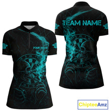 Load image into Gallery viewer, Teal Smoking Skeleton Bone Cracked Dartboard Custom Women Quarter-Zip Dart Jerseys Dart Gifts NYN2034