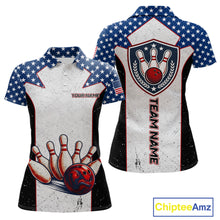 Load image into Gallery viewer, Grunge Patriotic Bowling Jerseys For Women Custom US Flag Bowling Polo 1/4-Zip Shirt, Gift For Bowlers NYN3126