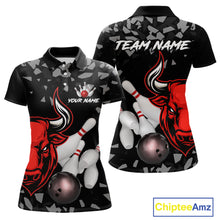 Load image into Gallery viewer, Funny Bull Grunge Red Bowling Polo &amp; 1/4 Zip Shirts For Women Custom Outftis Team Bowling Jerseys NYN3129