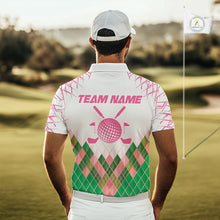 Load image into Gallery viewer, Mens Golf Clothing Green And Pink Argyle Pattern Golf Polo Shirt Custom Golf Upf Shirts NYN2930
