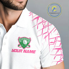Load image into Gallery viewer, Mens Golf Clothing Green And Pink Argyle Pattern Golf Polo Shirt Custom Golf Upf Shirts NYN2930