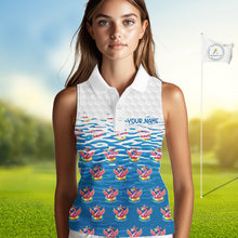 Load image into Gallery viewer, Flamingo Golf Clothing Waving Summer Golf Sleeveless Shirt Women Custom Floral Golf Polo, Best Golf Gifts NYN2937