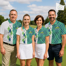 Load image into Gallery viewer, Green And Blue Argyle Golf Apparel Funny Skeleton Golf Polos For Men Custom Golf Team Outfits NYN3323