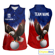 Load image into Gallery viewer, Red blue American flag eagle golf polo shirt for women patriotic golf jersey