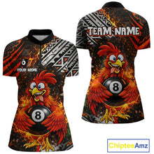 Load image into Gallery viewer, Funny Rooster Plays Pool 8 Ball 3D Billiard Shirt For Women Custom Grunge Flame Billiard Team Attire NYN2566