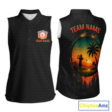 Load image into Gallery viewer, Tropical Black Golf Ball Sleeveless Polo Golf Shirts For Women Custom Splatter Golf Team Attire For Golfers NYN3153