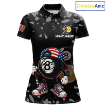Load image into Gallery viewer, US Flag Funny 8 Ball Women's Billiard Polo Shirt Custom Patriotic Pool Team Jersey Apparel