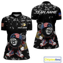 Load image into Gallery viewer, US Flag Funny 8 Ball Women's Billiard Quarter-Zip Shirt Personalized Pool League Uniform