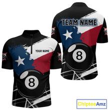 Load image into Gallery viewer, Texas Flag Splash 8 Ball Billiard Quarter-Zip Shirt For Men, Custom Patriotic Billiards Uniform, Pool Team Attire
