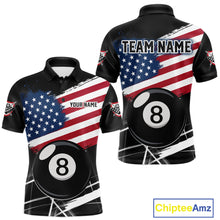 Load image into Gallery viewer, American Flag Splash 8 Ball Billiard Polo Shirt For Men, Patriotic Pool Team Jersey, Custom Billiards League Apparel