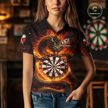 Load image into Gallery viewer, Personalized Red Flaming Dragon Dartboard Women Darts Polo Shirt Custom Darts Team Jerseys NYN2582