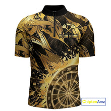 Load image into Gallery viewer, Gold Splatter Dartboard Men Dart Polo &amp; 1/4-Zip Shirt Custom Name Dart Jersey For Darters NYN2965