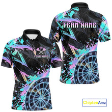Load image into Gallery viewer, Holographic Splatter Dartboard Men Dart Polo &amp; 1/4-Zip Shirt Custom Name Dart Jersey For Darters NYN2966
