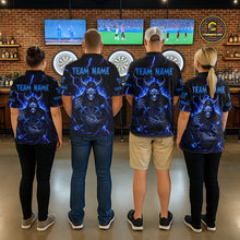 Load image into Gallery viewer, Blue Neon Flaming Grim Reaper Men Darts Quarter-Zip Jerseys Custom Name Dart League Shirt NYN2065
