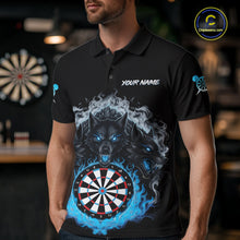 Load image into Gallery viewer, Grey And Blue Flames Wolf Custom Men's Funny Dart Polo Shirts Team Dart League Jerseys NYN2079