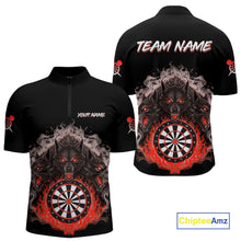 Load image into Gallery viewer, Grey And Red Flames Wolf Custom Men's Funny Dart Quarter-Zip Shirts Team Dart League Jerseys NYN2081