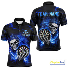 Load image into Gallery viewer, Black And Blue Thunder Crown Skull Dartboard Men Darts Polo Shirt Custom Darts Team Jersey NYN2608