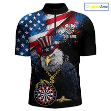 Load image into Gallery viewer, Personalized American Flag Splatter Eagle Dart Shirts For Men Patriotic Dart Polo &amp; 1/4-Zip Jersey NYN2777