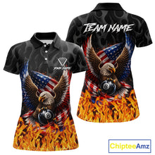 Load image into Gallery viewer, Personalized Fire Flame US Flag Eagle 8 Ball Pool Billiard Shirts For Women Patriotic Billiard Gifts NYN2793