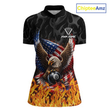 Load image into Gallery viewer, Personalized Fire Flame US Flag Eagle 8 Ball Pool Billiard Shirts For Women Patriotic Billiard Gifts NYN2793