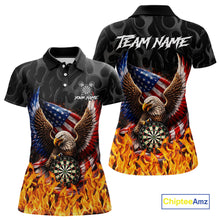 Load image into Gallery viewer, Personalized Fire Flame US Flag Eagle Dart Polo &amp; 1/4-Zip Shirts For Women Patriotic Dart Gifts NYN2795