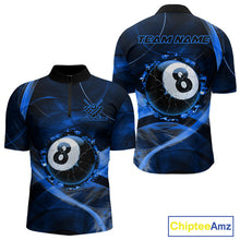 Load image into Gallery viewer, Blue Smoke Cracked 8 Ball Pool Shirt For Men Custom Billiard Polo Quarter Zip Team Jersey