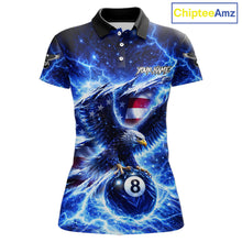 Load image into Gallery viewer, Torn US Flag Thunder Eagle Pool 8 Ball Women Billiard Shirt Custom Patriotic Billiard Apparel|Blue NYN2638