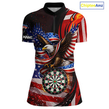 Load image into Gallery viewer, Custom US Flag Funny Eagle Dartboard Darts Women Polo &amp; 1/4-Zip Shirts Patriotic Dart Team Jerseys NYN2805