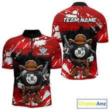 Load image into Gallery viewer, Funny billiard 8 ball cowboy gun shirt for men custom grunge billiard team attire red