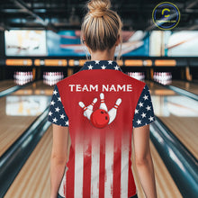 Load image into Gallery viewer, Custom American Flag Bowling Women Polo Quarter-Zip Shirts With Team Name, Patriot Bowlers Outfit NYN3184