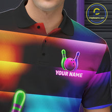Load image into Gallery viewer, Mens Neon Light Bowling Team Shirts Personalized Colorful Ball &amp; Pins Bowling Attire NYN3449