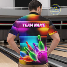Load image into Gallery viewer, Mens Neon Light Bowling Team Shirts Personalized Colorful Ball &amp; Pins Bowling Attire NYN3449