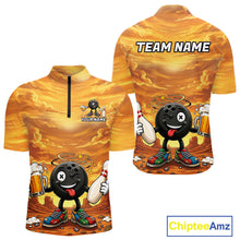 Load image into Gallery viewer, Funny beer bowling ball shirt for men custom bowling polo quarter zip jersey