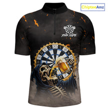 Load image into Gallery viewer, Personalized Funny Grim Reaper Play Darts &amp; Beer Polo &amp; 1/4-Zip Shirts For Men Dart Team Jerseys NYN2815