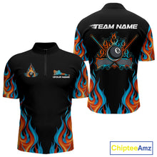 Load image into Gallery viewer, Red And Blue Flames 8 Ball Pool Billiard Team Shirt For Men Custom Billiard Balls Jerseys NYN2441