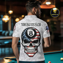 Load image into Gallery viewer, Personalized White Grunge American Flag Skull Pool 8 Ball Men's Billiard Team Shirt Billiard Attire NYN2671