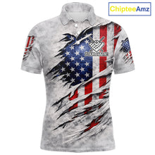 Load image into Gallery viewer, Personalized White Grunge American Flag Skull Pool 8 Ball Men's Billiard Team Shirt Billiard Attire NYN2671