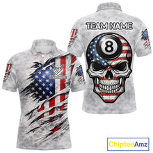 Load image into Gallery viewer, Personalized White Grunge American Flag Skull Pool 8 Ball Men's Billiard Team Shirt Billiard Attire NYN2671