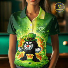Load image into Gallery viewer, Shamrock Funny Fire Flame 8 Ball Women Billiards Shirt Personalized St Patrick's Day Pool Balls Shirt NYN2679
