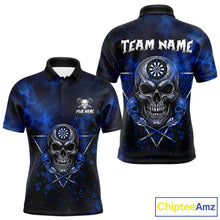 Load image into Gallery viewer, Custom Blue Splatter Multi-Skull Men Darts Arrow Polo League Shirts Dart Team Jerseys NYN2201